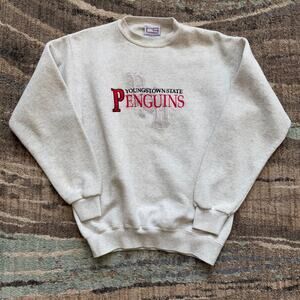 Vintage 90's Youngstown State Penguins Gray Crewneck Pullover Sweatshirt Sz M